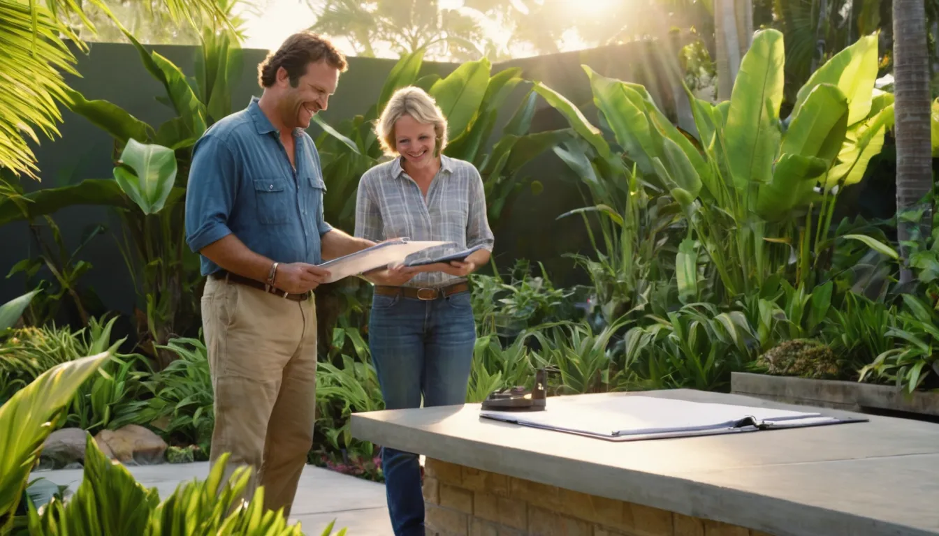 Homeowner reviewing a concrete patio plan with a local provider in the Boca Raton area
